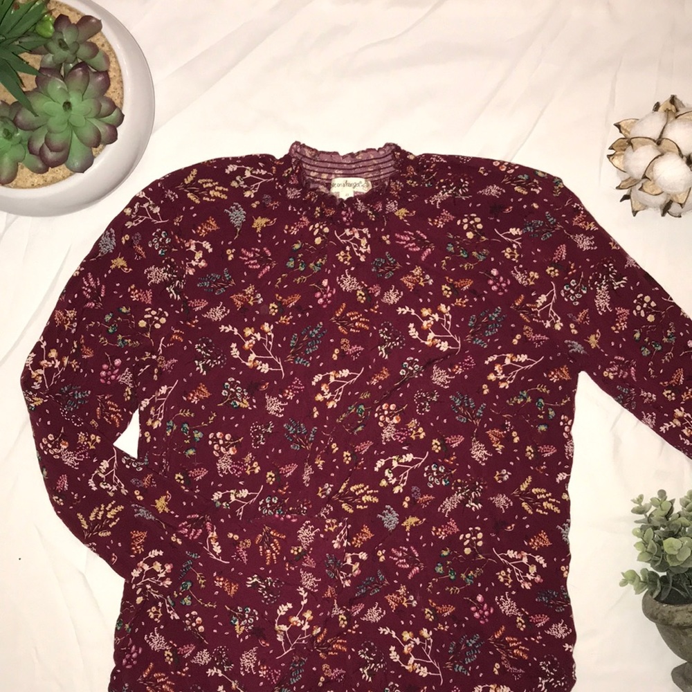 Floral maroon long sleeved blouse